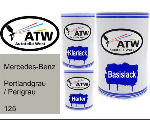Mercedes-Benz, Portlandgrau / Perlgrau, 125: 500ml Lackdose + 500ml Klarlack + 250ml Härter - Set, von ATW Autoteile West.